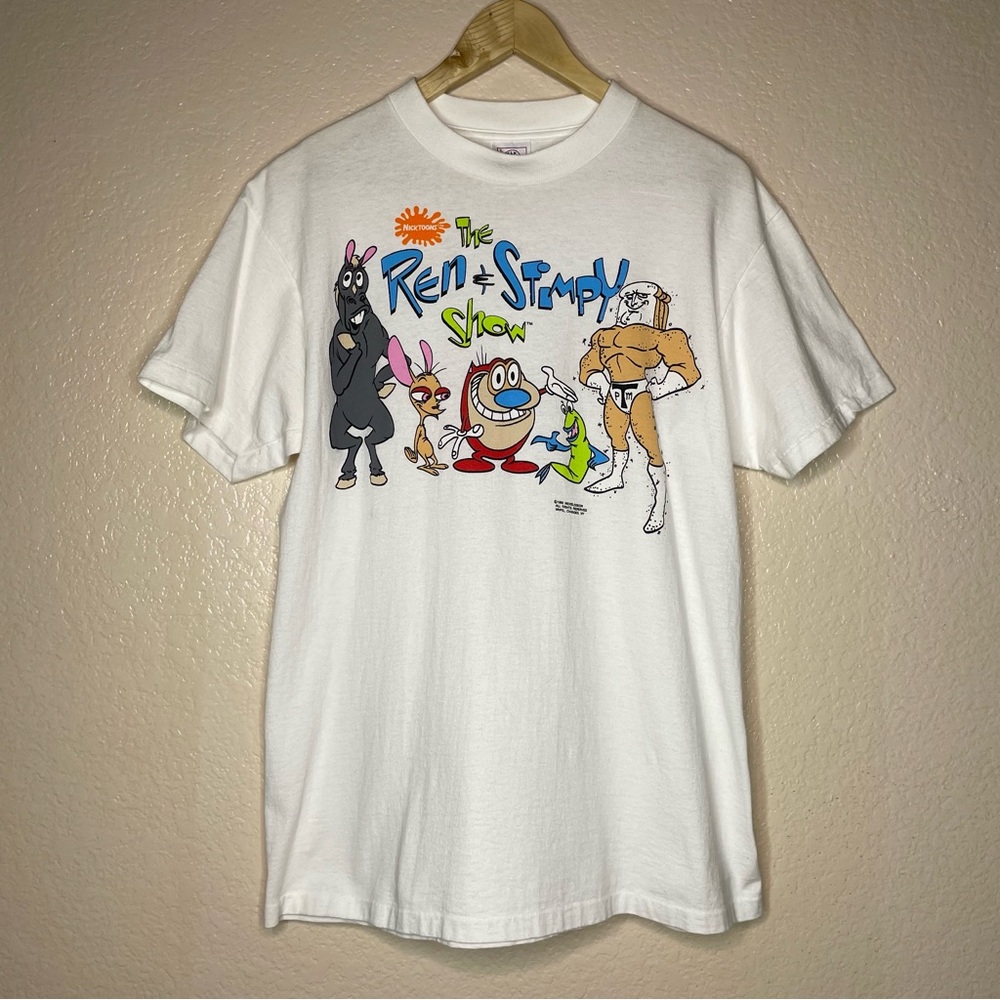 Vintage 1992 Ren and Stimpy Show T-Shirt Nickelodeon Double Sided Size Large